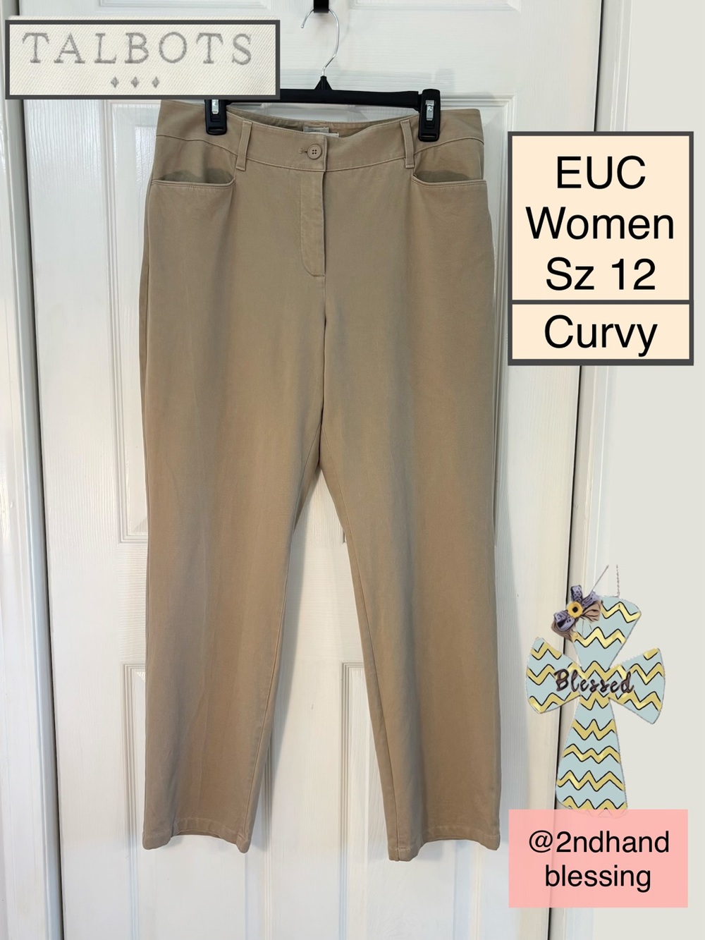 EUC Talbots Straight-Leg Dress Pants Women Sz 12 Curvy Light Brown Tummy Control